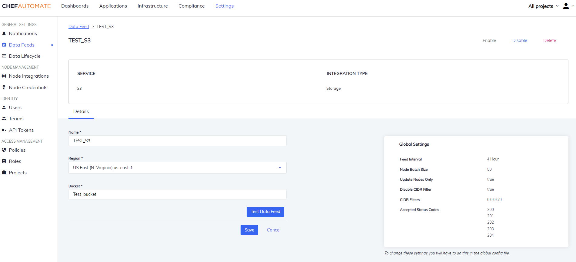 Details of Data Feed Instance using S3 Integration